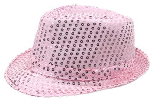 Anevous Pailletten Hut Herren, Glitzer Partyhüte Erwachsene Erwachsene Paillettenhut, Bühnenhut für Kostümzubehör Kostüm Karneval Mottoparty, Verkleidung,Pink 60cm