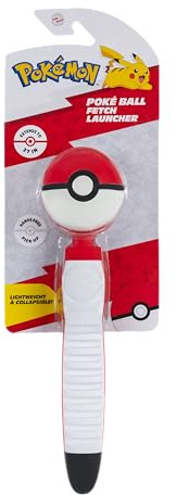 Pokémon JPT1564 - Pokéball, ausfahrbarer Ballwerfer für Hunde - portables Wurfgerät mit Riemen und 6 cm großem Gummiball