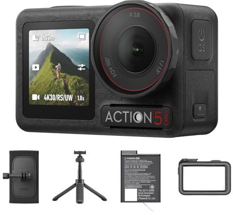 DJI Osmo Action 5 Pro Combo Trekking, action cam 4K con prestazioni immagine rivoluzionarie, sensore 1/1.3, schermi touch OLED, connessione Mic, mini fotocamera ideale per trekking, viaggi, vlog