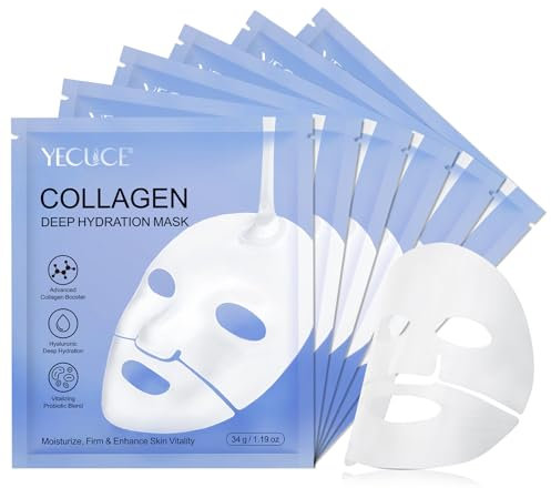 Collagen Real Deep Mask, Pure Idratante Overnight Hydrogel Maschera Viso, Minimizzante Pori, Miglioramento dell'Elasticità per Idratante, Traspirante, Firmante, Facilmente Assorbibile (6 Pacchi)