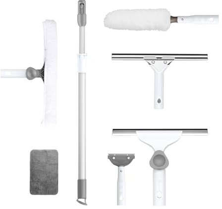 Escoba Mágica,Limpiador de Agua con Poste Extensible,rascadora 35cm,Plumero 55cm,para Ventanas Altas, Ducha, Vidrio, Automóvil(Gris,Blanco) (90cm)
