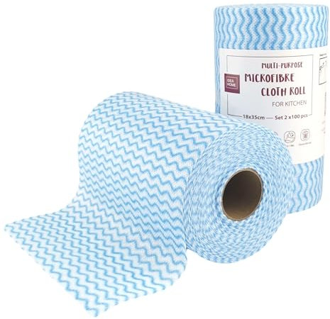 IDEA HOME - 2 rouleaux de 100 lingettes, 18 x 35 cm, bleues, 200 pièces