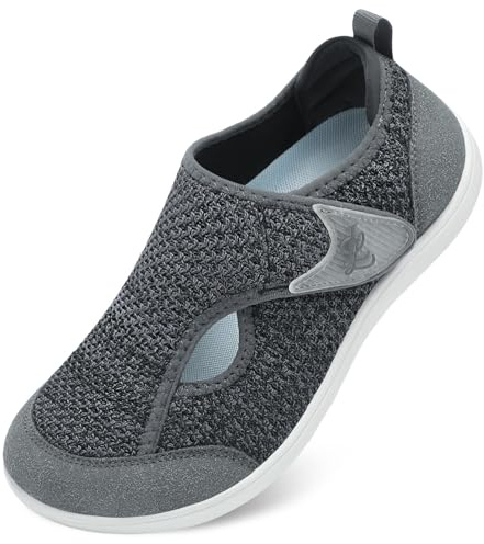 JOINFREE Women’s Wide Fit Barefoot Walking Shoes – Zero Drop Comfort Trainers with Adjustable Strap, Breathable Non-Slip Casual Shoes for Swollen or Sensitive Feet Dark Grey 6 UK