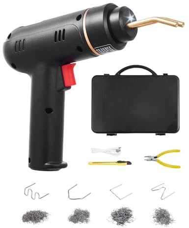 VEVOR Soldador de Plástico Inalámbrico 120 W con 400 Piezas de 4 Tipos de Grapas Calientes, Pistola de Soldadura de Grapas Calientes Recargable, para Reparación de Grietas Plástico, 225 x 160 x 53 mm