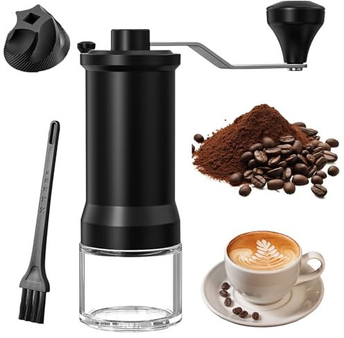 Moulin à Café Manuel Externe Réglable, Broyeur Conique en Céramique de Haute Précision, Moulin Manuel Café, avec Récipient De Stockage Et Brosse de Nettoyage, pour French Press et Cafetière à Moka