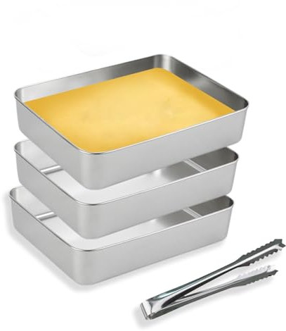 Sprießen Lot De 3 Plats à Paner En Acier Inoxydable,25x20x5cm Plat De Cuisson Chapelure Rectangulaire,Plateaux De Panage Inoxydable,Plateau De Cuisson Four Pour PâTisserie Gratin Frites,Plat Four