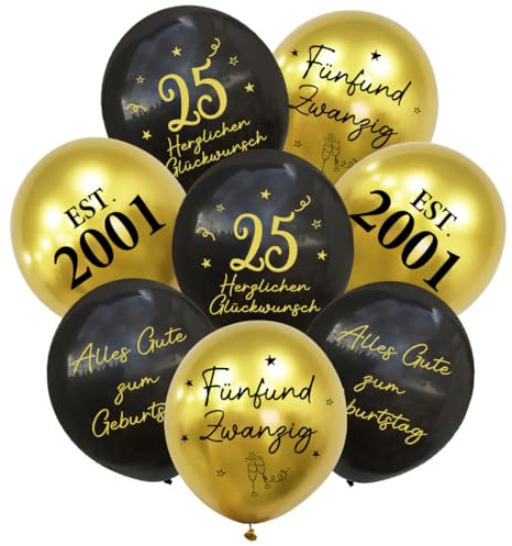 24 Stück Deko 25. Geburtstag Luftballons Schwarz Gold, 2001 Ballons 25 Alles Gute zum Geburtstag, Happy Birthday Luftballon 25 Jahre für Mann Frauen 25 Geburtstagsdeko, Geburtstagsfeiern Deko