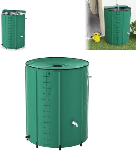 LZQ Regentonne Faltbar mit Skala, 500L Regenwassertonne aus Matter PVC-Plane, Tragbarer Wassertank mit Ablauf, Tonne mit Deckel, Eisbaden Tonne, Regentonnen IBC Tank Zubehör für Garten, Grün