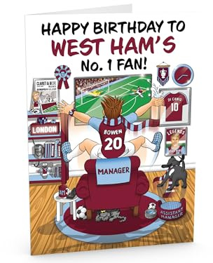 Football Birthday Card for Number 1 West Ham Fan – Lots of Club Inspired Details – Large A5 Card Size – Made in the UK – For Him or Her Supporters