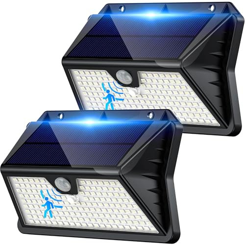 Giliwosy Lampe Solaire Exterieur, 2 Pack 3 Modes Lumiere Exterieur Detecteur de Mouvement IP65 Etanche Spot Solaire Exterieur Puissant pour Applique Jardin, Garage, Patio (Blanc Froid)