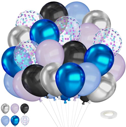 Luftballons Schneeflocke Blau Lila, 30 Stück 12 Zoll Latex Ballons, Blau Silber Ballons Mit Konfetti Party Geburtstag Latexballons für Hochzeit Baby Shower Feier Partydekoration(Farbe-B)