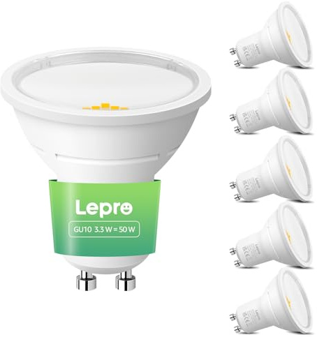 Lepro Energieklasse A GU10 LED Neutralweiß Lampe, 3.3W 4000K 590lm, Nicht Dimmbar Leuchtmittel, Energiesparendes GU 10 LED Spot, 100° Abstrahlwinkel für Küche, Badezimmer, Arbeitsfläche, 5 Stück