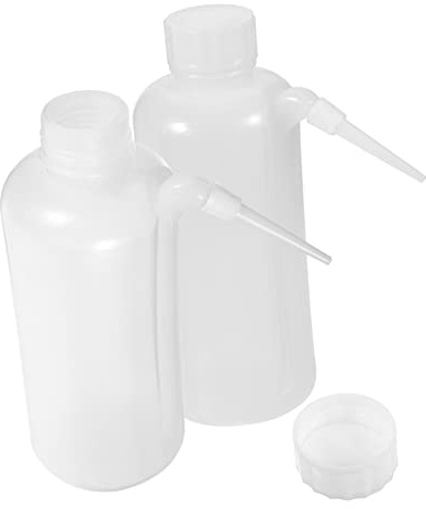500ml Quetschflasche aus Kunststoff, 2 Stück, Weiße Seitenmundflasche | Abgewinkelter Hals, Transparente Skala, Fein Dosierbarer Ausfluss, für Labor und Aquariumpflege
