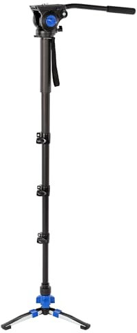 Monopiede per video con testa a fluido e ragno, altezza 185 cm, leggero e stabile, custodia inclusa