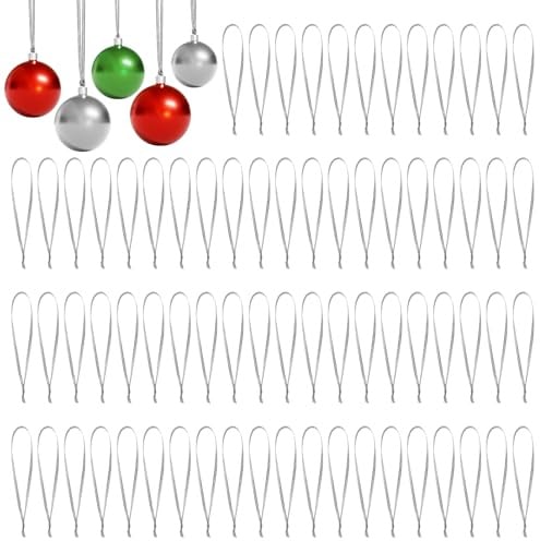 Weihnachtskugel Aufhänger, 200 Stück Weihnachtsverzierungs Band, Christbaumkugel Aufhänger, Weihnachten Ornament Band, Christbaumhaken für Party Dekorationen (Silber)