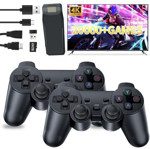 Kiyicjk Retro Game Console–4K HDMI, 64GB, 20,000+ Classic Games, Wireless Retro Game Stick with Dual 2.4G Wireless Controllers, Plug & Play Gaming Console for Family, Friends, Teens & Adults