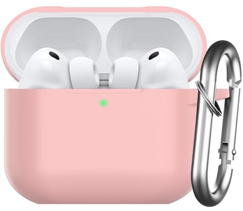 Nemteur für AirPods Pro 3 Hülle 2025, Schützende Silikon Case für Air Pods Pro 3 Skin Front LED Sichtbar Silikon Hülle mit Karabiner, Rosa