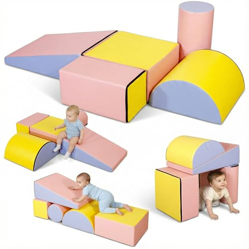 CCLIFE Schaumstoff Bausteine Kinder, 5-teiliges Set Softbausteine frei kombinierbar, Softbausteine XXL weich rutschfest, PVC+EPE bestanden EN-71 Zertifizierung, Baby Klettern Indoor