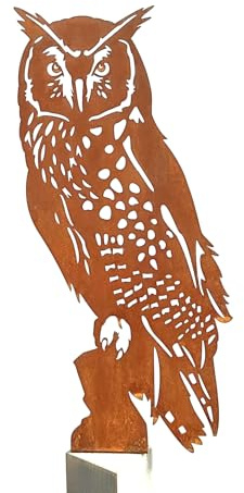 Rusty Sparrow Design, Stahlkunst, Wanddekoration Eule, Rost, Natur, Rustikal, Outdoor, 45 cm Höhe, Garten/Zaun, Wandmontage, lange Ohren Eule