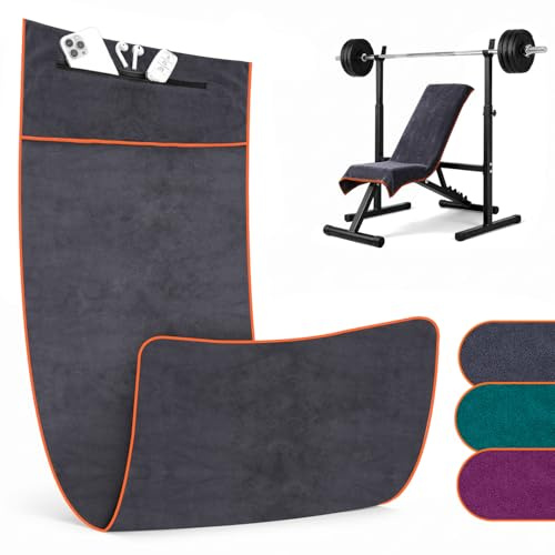 Nreosn Fitness Handtuch 120x50cm mit Kapuze & Reißverschlusstasche, Mikrofaser Gym Handtuch rutschfest, Saugstark & Schnelltrocknend, Sporthandtuch für Fitnessstudio, Dunkelgrau
