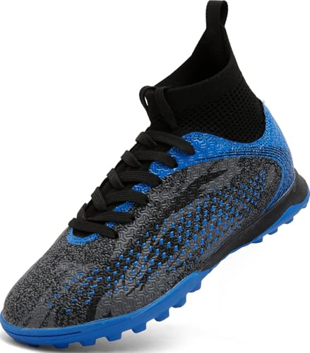 situkeke Boys Football Boots Girls Kids Astro Turf Football Shoes FG AG Soccer Shoes Indoor Outdoor Teenager Trainers,BlackBlue,EU30