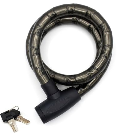 Candado Moto de 120cm, Cable de Acero Blindado, Candado Bicicleta, Patinete, Cadena Antirrobo Moto diámetro de 22mm, 2 llaves, Cubierta Protectora Antirayaduras, Impermeable, Accesorios Moto