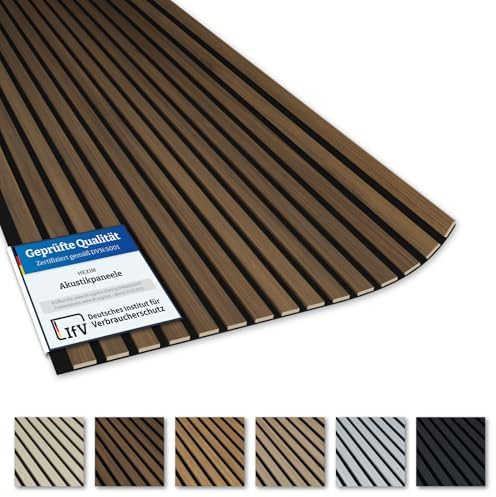 Akustiko Lamella Akustikpaneele 4 Stück 280x60cm - flexible Filz MDF Wandpaneele fugenlos - überlappende Holz Lamellenwand modern braun - Akustik Wandverkleidung (6.72m² Dark Walnut)