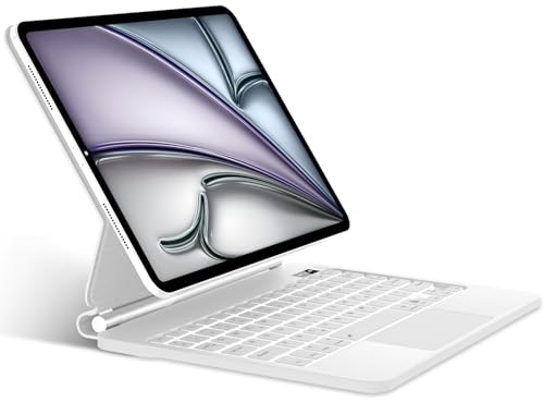JADEMALL Magic Keyboard Hülle für iPad Air 11 M4 2026/M3 2025/M2 2024 | Deutsches QWERTZ Layout Tastatur mit hülle, 7-Farbige Beleuchtung Multi-Trackpad Tastatur für iPad Air 5/4/Pro 11, Weiß