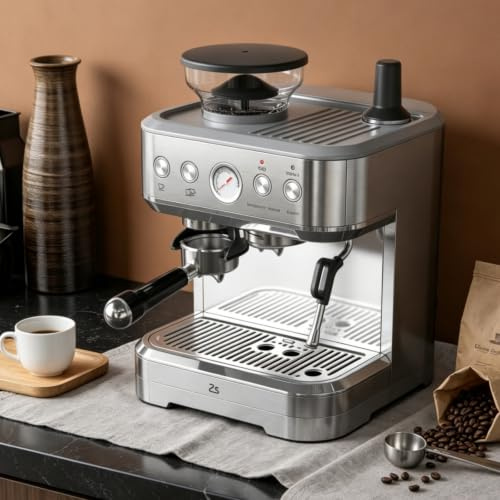 JustSmart Barista-Qualität für Zuhause & Büro – Espressomaschine mit integriertem Mahlwerk, 15 Bar Druck, PID-Temperaturkontrolle, sofortig-Heizsystem, Milchschaumdüse, leiser Betrieb, 2,3L Wassertank