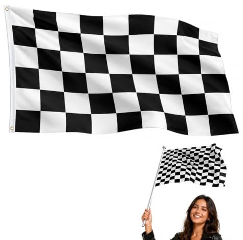 AWOXIHJ 1 Bandera One Piece, Cuadros Blanco Y Negro, 90X150 Cm, Deportes Motor, Ojales, Resistente