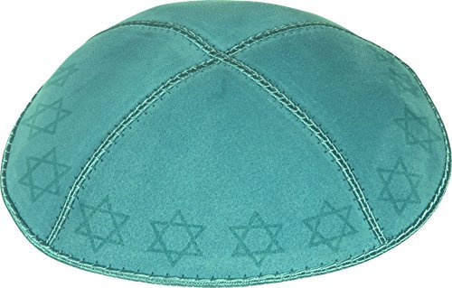 Rimmon Judaica Kippah aus echtem Wildleder, mit 4 Abschnitten, geprägte Davidsterne. Gr. 56, türkis
