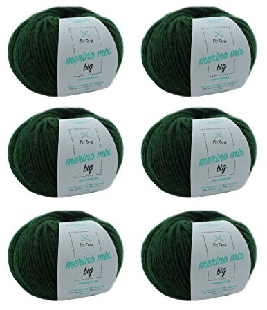 Merino Strickgarn - Merino Wolle tannengrün (Fb 3245) - 6 Knäuel grüne Wolle zum Stricken - dicke Merinowolle - Lauflänge 50g/75m - Nadelstärke 6-7mm - weiche Wolle - Merinogarn von MyOma