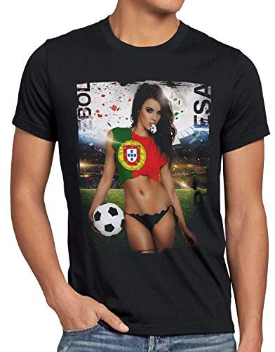 style3 EM 2024 Soccer Girl Herren T-Shirt Fußball Europameisterschaft Trikot Deutschland Schwarz, Größe:M, Land:Portugal