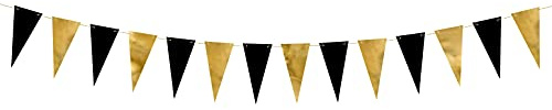 PartyDeco Schwarz Gold Party Banner Silvester Geburtstag Flagge Kronleuchter hängende Dekoration