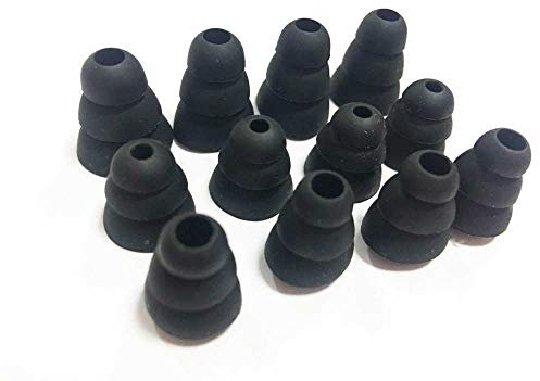 Rhinenet 12pcs Triple Flange Silicone Sport earbuds Ear Pads Replacement Earbuds Tips Gels Rubber Reduces Noise & Improves Sound Internal Size (4.00mm-7mm) In-Ear Earphone Headphone (Black)