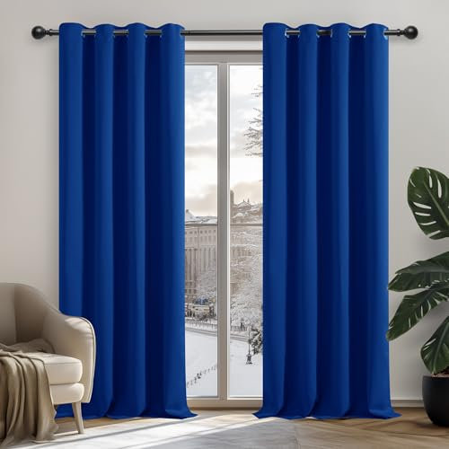 Deconovo Tende Oscuranti per Interni 2 Pezzi 114 CM Altezza, Tende Termiche Isolanti con Occhielli per Soggiorno Moderne, 132x114 CM (Larghezza x Altezza), Blu Elettronico