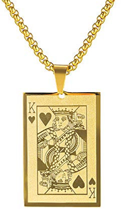 PAURO Herren Halskette Edelstahl Punk Felsen Der König der Herzen Spielkarte Poker Etikett 22 Zoll Kette Gold