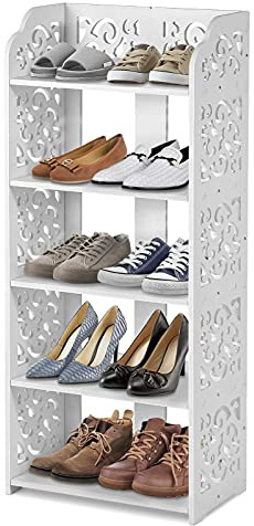 Schuhregal 5 Ebenen, Schmal 40 x 23 x 90 cm, Weiß für Flur | Schuhablage für Eingangsbereich, Schmale Aufbewahrung, Weißes Standregal, 5 Ebenen, Passend für Flur und Diele