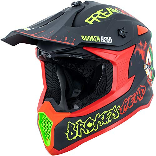 Broken Head FreakZone Motocross-Helm Schwarz-Grün-Rot matt – Cross-Helm – MX – Quad – Supermoto (XL 61-62 cm)