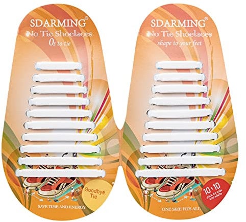 SDARMING No Tie Lacets de Chaussure de Sport pour Enfants et Adultes, Lacets Sans Nœud en Silicone, Lacets Sans Laçage Élastique Impérmeable, Blanc, taille unique
