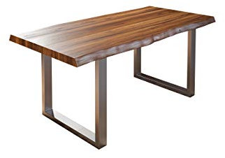 SAM Esszimmertisch 180x90 cm Utrecht, Baumkantentisch nussbaumfarben, Akazienholz massiv, U-Gestell Edelstahl gebürstet