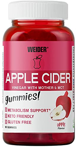 Weider Apple Cider Vinegar Gummies – avec vinaigre de cidre de pomme + huile de coco – goût pomme - vitamines B6, B9, B12 – améliore le métabolisme – keto – vegan – 50 gummies