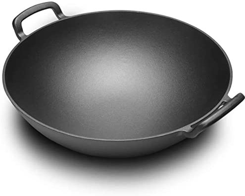 MNSSRN Wok de Gran Capacidad, Wok de Hierro Fundido 33-36cm de Hierro Fundido Wok Grueso sin Recubrimiento Pan panorámico de la casa Wok anticuado,33cm