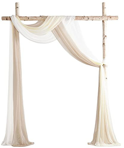 Floroom Hochzeitsbogen-Drapierstoff, 3 Paneele, 6,8 m, Chiffon-Stoff, Vorhänge, Draperie, Hochzeit, Zeremonie, Empfang, Girlande, Dekoration (hautfarben, cremefarben, weiß)