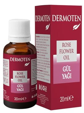 DERMOTEN Rosenöl, Therapeutische Hautpflege, Reines Atherisches Öl für Aromatherapie und Massage, Beruhigende, Feuchtigkeitsspendende und Stimmungsaufhellende Rosenessenz 20 mlDERMOTEN Rosenöl, Therap