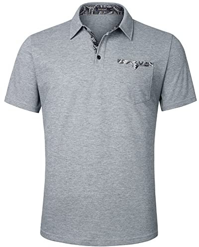 Enlision Poloshirt Herren Kurzarm Grau Polohemd mit Brusttasche Casual Golf Poloshirts Regular Fit Sport Polo T-Shirt Männer XXL