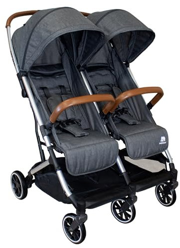 Deryan Rolo X2 Kinderwagen Buggy 2 in 1 - Buggy klein zusammenklappbar - Geburt bis 4 Jahre - Baby Wagen pro Sitz belastbar bis 22kg - Kinderbuggy klappbar - KOMPAKT & FALTBAR - Grau