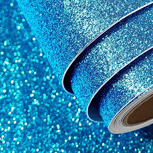 FunStick Glitzer Tapete Hellblau 40CM X 2M Selbstklebende Tapete Für Schlafzimmer Wohnzimmer Kinder Kinderzimmer Glitzerfolie Für Möbel Wand Klebefolie Möbel Blau Glitzerpapier Basteln Plotterfolie