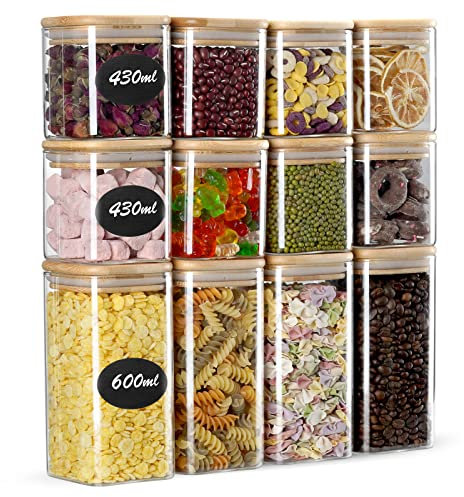 Do-Electr Lot de 12 Bocal en Verre avec Couvercle -430ml/600ml-Hermetique- Bocaux Verre Rangement Cuisine pour Céréales, Haricots, Épices, Thé, Biscuits, Café