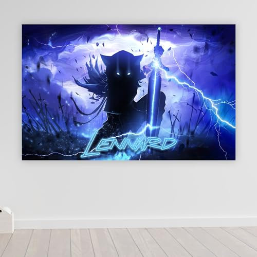 timalo® Robustes Gamerposter mit Namen personalisiert | Coole Gaming Wanddeko mit Gamer Bild für die Wand | Deko Poster XXL Wandbild | Fantasy Wolf Kämpfer im Sturm | Motiv 47